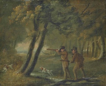 Philip Reinagle Painting - Wooded landscape with sportsmen shooting Philip Reinagle